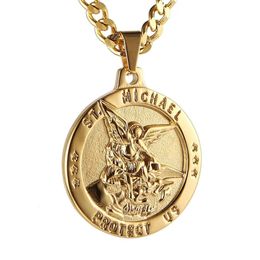 HZMAN Archangel Michael Catholic Medal Stainless Steel Vintage Religious Pendant Necklace for Women Men Chain Charm Jewelry Gift 240102