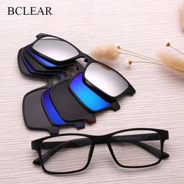 Sunglasses Bclear Fashion Men Women Tr90 Spectacle Frame with 5 Sun Lenses Clip on Polarised Prescription Sunglass Magnetic Eyeglass Frame