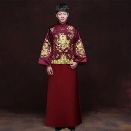 Clothing Traditional Show men chinese style wedding costume show Chinese wedding clothing groom red jacket tang Suit Dragon gown Robe