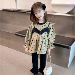 Clothing Sets Korean Spring Girl Top And Bottom Clothes Set Fashion Suit For Girls Lantern Sleeve Doll Shirt Bell Pants Two Piece