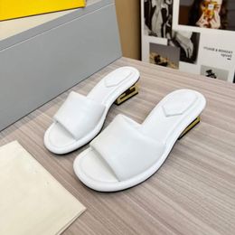 Famous Brand Sandals Baguette Metal Chunky Heel Pumps Italy Women Trendy Slingback White Leather Rubber Designer Hotel Muller Half Tow Sandal Highs Heels Box EU 35-42