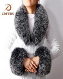 Scarves ZDFURS 2021 Arrival Real Fur Raccoon Collar Cuffs Women Winter Fashion And Cuff One Set17159297