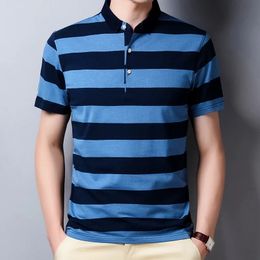 Ymwmhu 2023 Fashion Men Polo Shirt Striped Graphic Tshirt Summer Cool Cotton Korean Style Clothing Tops 240103