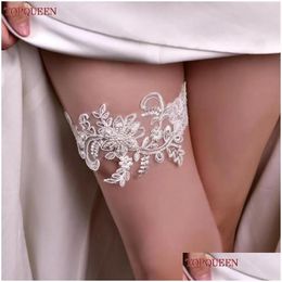 Anklets Anklets Topqueen St66 Leg Ring Bride Sexy Lace Flower Rhinestones Pearls Wedding Garter Belt Bridal White Thigh Accessories Drop D