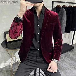 Men's Suits Blazers Autum Velvet Wedding Dress Coat Mens Blazer Jacket Fashion Casual Suit Jacket Stage DJ Men's Business Blazers Come Homme Q230103