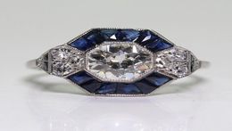 Antique Jewelry 925 Sterling Silver Diamond Sapphire Bride Wedding Engagement Art Deco Ring Size 5121783004