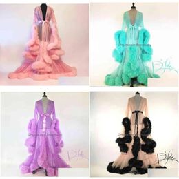 Dresses Maternity Dresses Dress Y Women Tle Maxi Feathers Long Sleeve For Pography Props Summer Beach Front Split Clothing Drop Delivery B