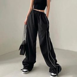 Y2k Women Drawstring Jogger Pants Casual Low Waist Side Stripe Patchwork Sweatpants Male Fashion Wide Leg Cargo Pants Streetwear 240102