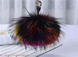 15cm6quot Large Real Raccoon Fur Ball Pompom Bag Charm Keyring Phone Purse Handbag Tassels Gift6285005