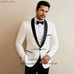 Men's Suits Blazers Fashion White Men Suits Shawl Lapel Wedding Groom Tuxedo Slim Fit Formal Banquet Blazer 2 Piece Set Terno Masculino Jacket Pants Q230103