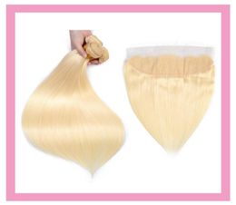 Indian Virgin Hair 3 Bundles With 13X4 Lace Frontal With Baby Hair Extensions Straight Blonde 613 Color Wholesalae 4 Pieces7575048