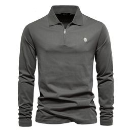AIOPESON Brand Long Sleeve Men's Polo Shirts 100% Cotton Solid Color Casual Polo Shirts for Men Sping Autumn Basic Polos Men 240102