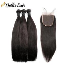Wefts top lace closure with bundles indian virgin remy human hair extensions weft 3pcs1pc lace closure 4x4 free part silky straight bell