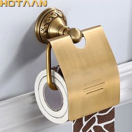 Toilet Paper Holder Wall Mounted Vintage Classic Bathroom Antique Brass Roll Tissue Box Accessories YT13992 240102