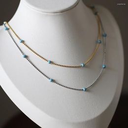 Chains RHYSONG Delicate Hademade Beaded Chain Necklace Enamel Blue Acero Inoxidable Mujer Statement Stainless Steel Choker Women Gift