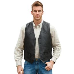 Blazers Suit Vest Men's Leather VNeck Fashion Casual Jacket Sleeveless Steampunk Western Denim Vest Waistcoat Male