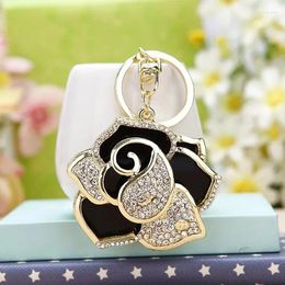 Party Favour 50pcs/lot Rhinestone Rose Flower Keychain Purse Hanger Good Wedding Favours Bridal Showers Valentine's Day Gifts