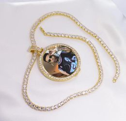 Round Po Custom Made Po Medallions Pendant Picture Necklace Tennis Chain Gold Silver Cubic Zircon Men039s Hip Hop Jewel95390585484278