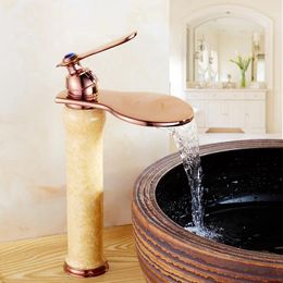 Bathroom Sink Faucets Whosale European Jade Wash Basin Faucet Waterfall Brass Mixer Water Tap Cold And Golden