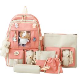 5pcs Fashion Sets Kids School Backpack Cute Women'S Bagpack Bookbag Laptop Bag For Teens Girls Students Bag Rucksack 240103