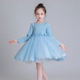 Dresses Autumn and Winter Style Flower Girl Party Long Sleeve Dress Girl Cotton Birthday Party Performance Ball Dress