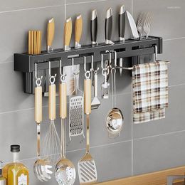 Kitchen Storage Rack Wall-Mounted Punch Free Hanging Holder Knife Spoon Gadgets Detached Stainless Steel With Hooks