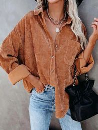 Autumn Corduroy Jacket Woman Long Shirt Women Button Coat Jackets Fashion Overshirt Loose Female 240103