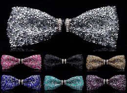 Neck Ties Fashion Tuxedo Bow Tie Men Red And Black Crystal Glass Groom Marry Wedding Party Colorful Striped Butterfly Cravats Mens9458555