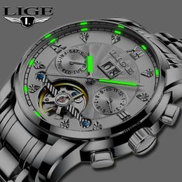 Components 2022 Lige Fashoin Mens Watches Top Brand Automatic Mechanical Tourbillon Watch Men Stainless Steel Waterproof Wrist Watch