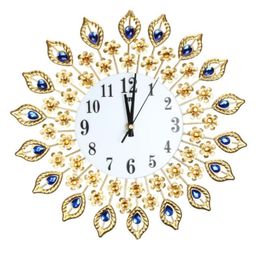 Large Wall Clock Peacock Diamond Metal Crystal Digital Needle Clocks for Living Room Home Decoration Large Wall Clock8141382