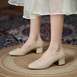 Dress Shoes 2024 Sequin Square Toe Chunky Heel High Large Size 31-43 Plus Women Black