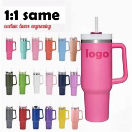 DHL 40oz Hot Pink Mugs Stainless Steel Tumblers Mugs Cups Handle Straws Big Capacity Beer Water Bottles Outdoor Camping with Clear/Frosted Lids B0103