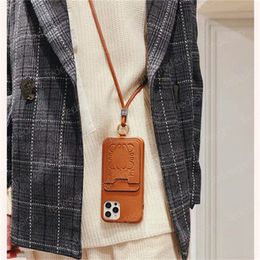 Women Phone Case Crossbody Hanging Neck Card Insert Phones Cases For Apple 11 12 13 14 15 Promax Hardware Leather Rope Men Cellphone Cover