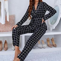 Women's Sleepwear Pajamas For Women Spring Plaid Printed Pajama Pants Home Wear Suit Nightdress Long Sleeve Robe Kimono Nightgown Pyjama