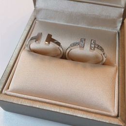 Rings Jewelry S925 Silver Set Diamond Double t Opening Ring Women's Versatile Hand Bracelet Same Live Broadcast Factory J18Y