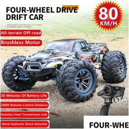 Car Electric/Rc Car 80Km/H 4Wd Brushless Motor Remote Control By 200M Metal Hydraic Shock Absorber Allterrain Offroad Rc Racing Model