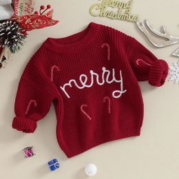 Suefunskry Baby Merry Christmas Sweater Cute Long Sleeve Candy Cane Embroidery Knitted Pullover Infant Autumn Winter Casual Tops 240103