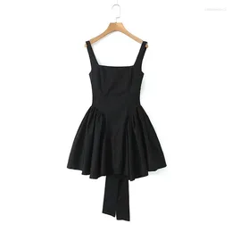 Casual Dresses YENKYE 2024 Women Sweet Tie Bow Sashes Sexy Backless Dress Waist Spliced Pleated Swing Party Mini Robe