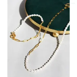Pendant Necklaces Europe America Japan And South Korea Millet Beads Freshwater Pearl Slender Buckle Chain OT Short Necklace