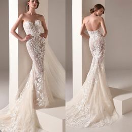 Summer Mermaid Wedding Dress Sweetheart Neck Ruffles Lace Appliques Bridal Gowns Backless Custom Made