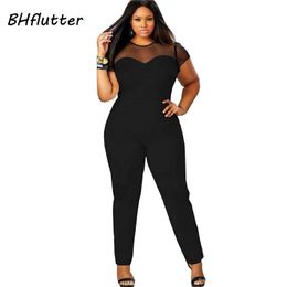 Rompers Wholesale 4XL Plus Size Clothing Women Short Sleeve Casual Jumpsuits Lace Patchwork Women's Sexy Vintage Overalls Playsuits For b