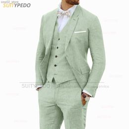 Men's Suits Blazers 2023 Linen Suit for Men 3 Pieces Casual Slim Fit Summer Classic Blazer Vest Pants Set Formal Prom Wedding Business Men Tuxedos Q230103