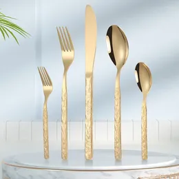 Dinnerware Sets Stone Patterned Stainless Steel Knife Fork Spoon Tableware 5-piece Creative Steak Western Set