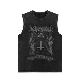 Summer Men Washed Vest Vintage T Shirt Gothic Tshirts Streetwear Punk T Shirts Unisex Sleeveless Vest Top Y2k Short Sleeve Shirt 240103