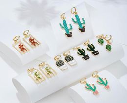 Dangle Chandelier Fashion Geometric Plant Drop Earrings Female Jewellery Boho Retro Colourful Cute Cactus Dropping Oil Alloy For Wo5048685