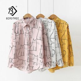 Arrival Cartoon Cat Print Button Up Blouse Long Sleeve Turn Down Collar Shirt Sweet Girls Loose Plus Size Top T93905F 240102