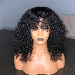 Wigs 250density full Deep Curly brazilian Lace Frontal Wigs With Bangs Deep Part short kinky curly synthetic Lace Front Wig for african