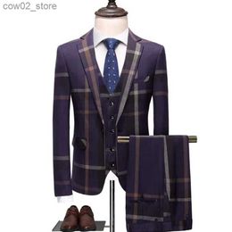 Men's Suits Blazers Blazers Pants Vest Set 3 Pieces Set / 2023 Men's Business Casual Fashion Three Piece Plaid Suit Jacket Coat Trousers Waistcoat Q230103