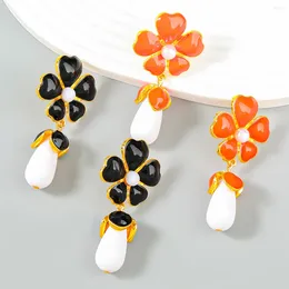 Dangle Earrings Metal Oil Drop Flower Pearl Imitation Geometric Women's Exaggerated Fashion Earings Banquet Jewellery Accessories