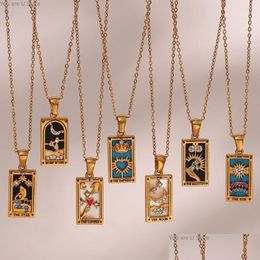 Pendant Necklaces Fashion Jewellery 18K Gold Plated Square Zodiac Sign Necklace Stainless Steel Tarot Card Women Christmas Gift Drop De Dh6Wy